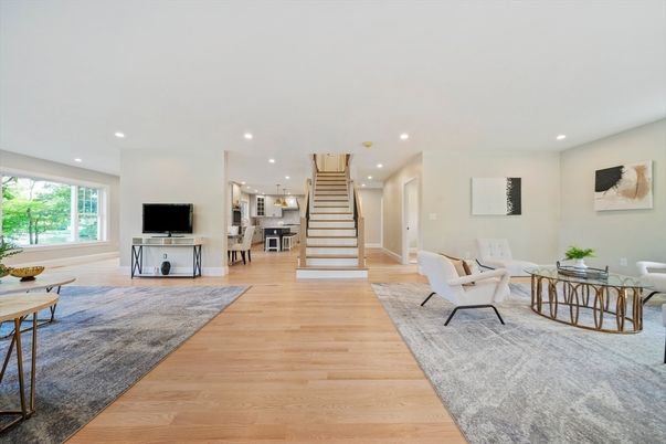 Interior, Kitchen, Living room, Recessed Lighting, Stainless Steel Appliances, Wood Texture Flooring