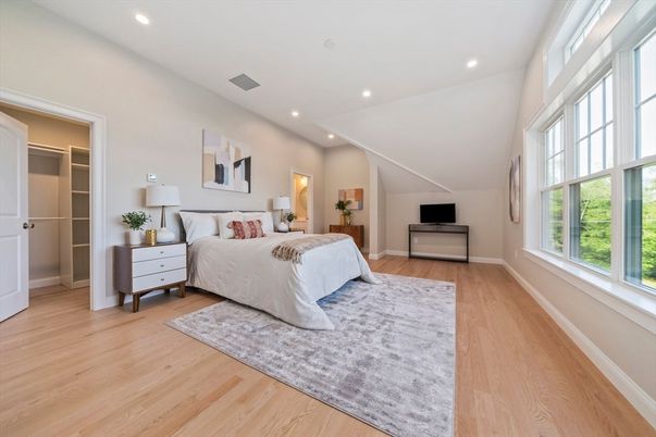 Bedroom, Interior, Recessed Lighting, Wood Texture Flooring