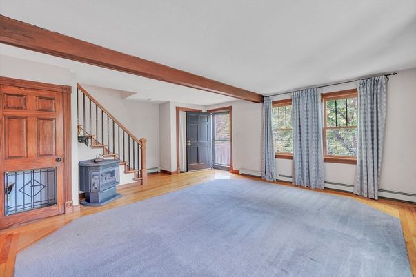 Empty room, Fireplace, Interior, Wooden Beams, Wood Texture Flooring