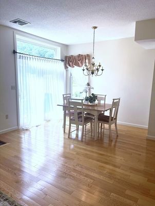Chandelier, Dining room, Interior, Wood Texture Flooring