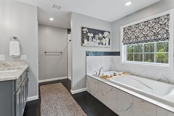 Bathroom, Interior, Marble Walls, Recessed Lighting