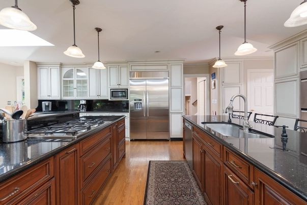 Interior, Kitchen, Pendant Lights, Stainless Steel Appliances, Wood Texture Flooring