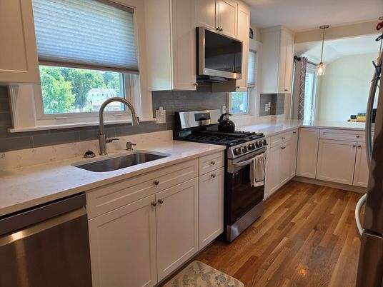 Interior, Kitchen, Pendant Lights, Stainless Steel Appliances, Wood Texture Flooring