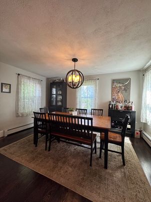 Chandelier, Dining room, Interior, Wood Texture Flooring