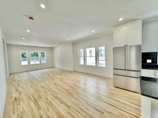Empty room, Interior, Kitchen, Recessed Lighting, Wood Texture Flooring