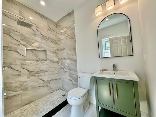 Bathroom, Interior, Marble Walls, Recessed Lighting