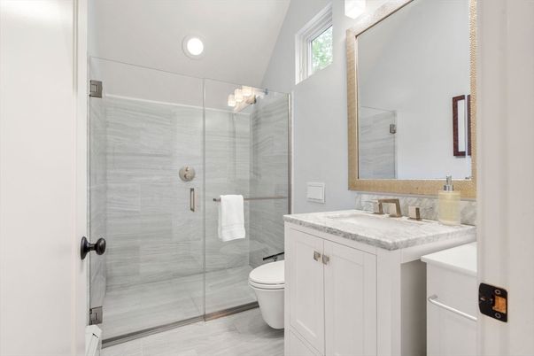 Bathroom, Glass Shower, Interior, Recessed Lighting