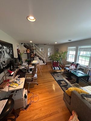 Home Office, Interior, Living room, Recessed Lighting, Wood Texture Flooring