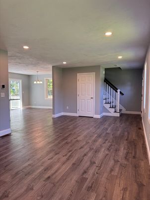 Empty room, Interior, Pendant Lights, Recessed Lighting, Wood Texture Flooring