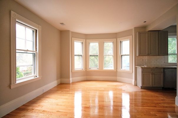 Empty room, Interior, Kitchen, Recessed Lighting, Wood Texture Flooring
