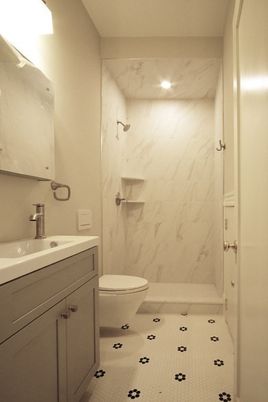 Bathroom, Interior, Marble Walls, Recessed Lighting