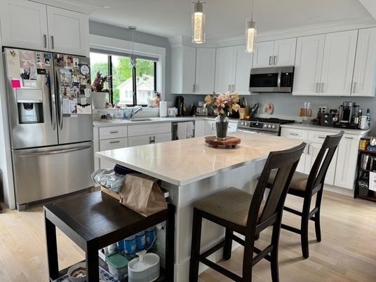 Interior, Kitchen, Pendant Lights, Stainless Steel Appliances, Wood Texture Flooring