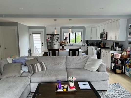 Dining room, Interior, Kitchen, Living room, Pendant Lights, Recessed Lighting, Wood Texture Flooring