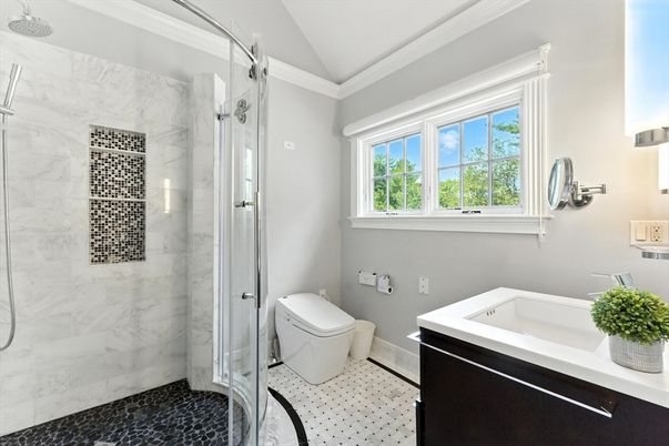 Bathroom, Glass Shower, Interior, Marble Walls