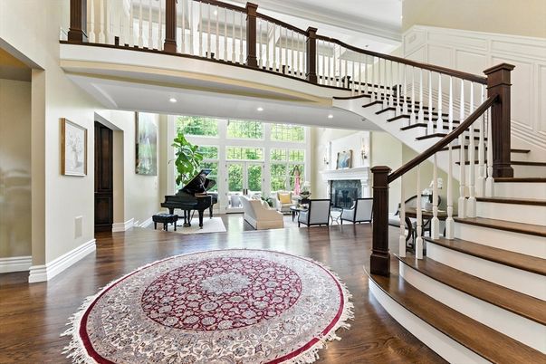 Fireplace, Interior, Living room, Piano, Recessed Lighting, Wood Texture Flooring