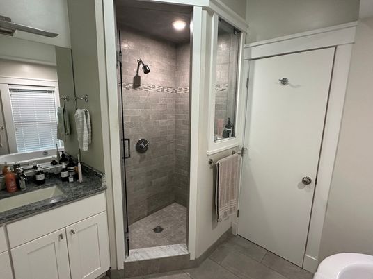 Bathroom, Glass Shower, Interior, Recessed Lighting