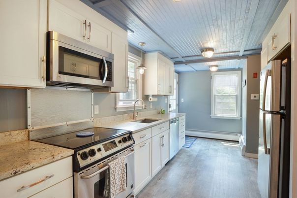 Interior, Kitchen, Pendant Lights, Stainless Steel Appliances, Wood Texture Flooring