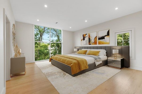 Bedroom, Interior, Recessed Lighting, Wood Texture Flooring