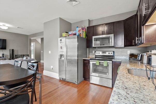 Interior, Kitchen, Stainless Steel Appliances, Wood Texture Flooring