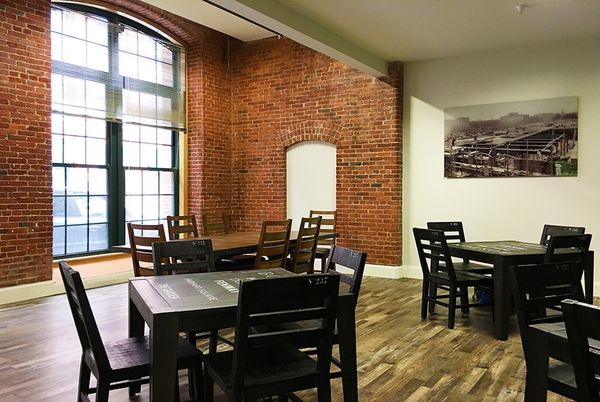 Dining room, Interior, Stone Walls, Wood Texture Flooring