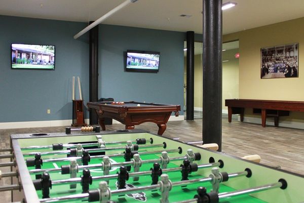 Billiard Table, Game Room, Interior, Recessed Lighting, Wood Texture Flooring