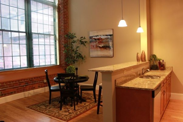 Dining room, Interior, Pendant Lights, Wood Texture Flooring
