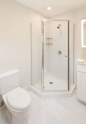 Bathroom, Glass Shower, Interior, Marble, Recessed Lighting