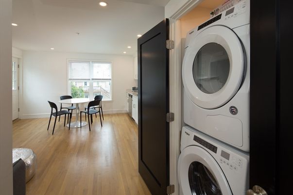 Dining room, Interior, Recessed Lighting, Utility Closets, Washer, Wood Texture Flooring