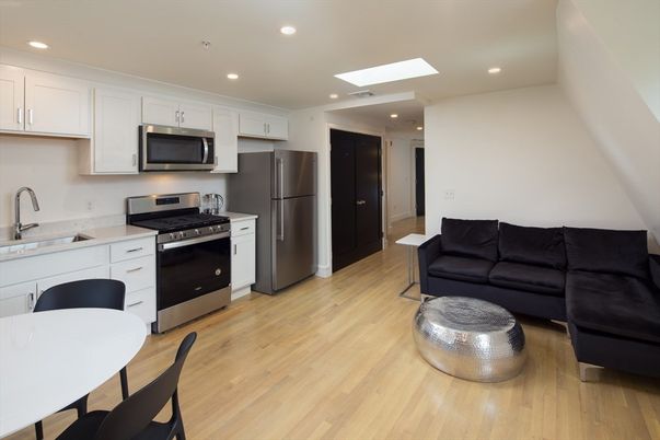 Interior, Kitchen, Living room, Recessed Lighting, Stainless Steel Appliances, Wood Texture Flooring