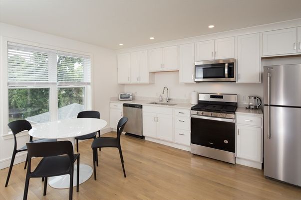 Dining room, Interior, Kitchen, Recessed Lighting, Stainless Steel Appliances, Wood Texture Flooring
