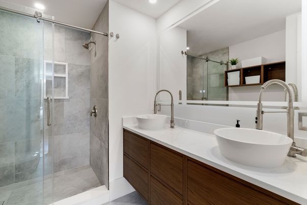 Bathroom, Dual Sink Vanities, Glass Shower, Interior, Recessed Lighting
