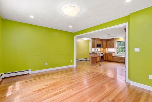 Empty room, Interior, Kitchen, Recessed Lighting, Wood Texture Flooring