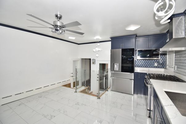 Interior, Kitchen, Marble, Recessed Lighting, Stainless Steel Appliances