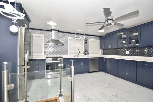 Interior, Kitchen, Marble, Pendant Lights, Stainless Steel Appliances