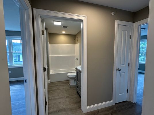 Bathroom, Interior, Recessed Lighting, Wood Texture Flooring