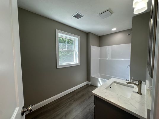 Bathroom, Interior, Recessed Lighting, Wood Texture Flooring