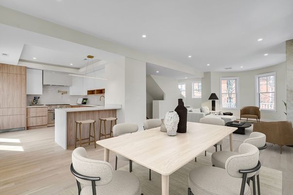 Dining room, Interior, Kitchen, Living room, Pendant Lights, Recessed Lighting, Wood Texture Flooring