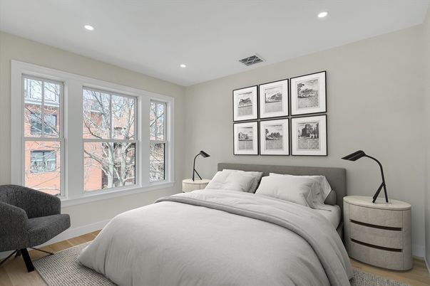 Bedroom, Interior, Recessed Lighting, Wood Texture Flooring