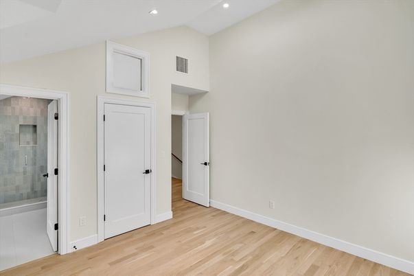 Bathroom, Empty room, Interior, Recessed Lighting, Wood Texture Flooring