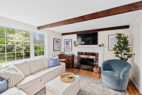 Fireplace, Interior, Living room, Wooden Beams, Wood Texture Flooring