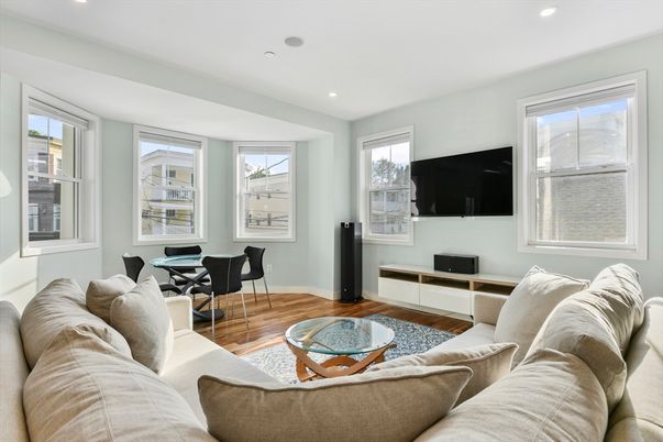 Dining room, Interior, Living room, Recessed Lighting, Wood Texture Flooring