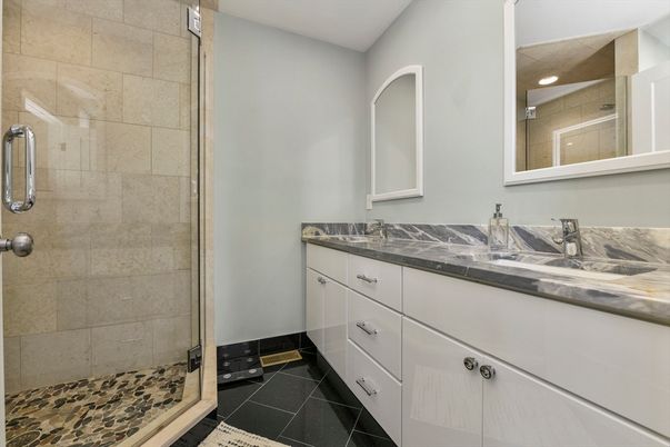 Bathroom, Dual Sink Vanities, Glass Shower, Interior, Recessed Lighting