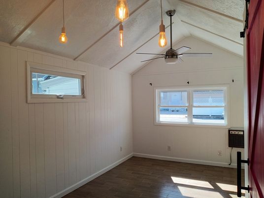 Empty room, Interior, Pendant Lights, Wood Texture Flooring