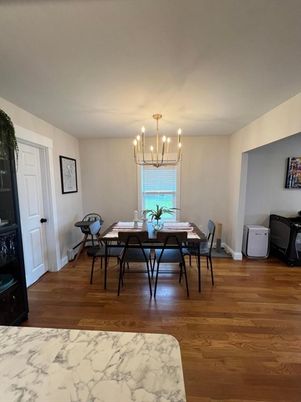Chandelier, Dining room, Interior, Wood Texture Flooring