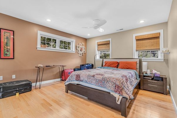 Bedroom, Interior, Recessed Lighting, Wood Texture Flooring