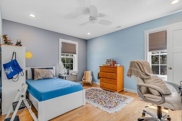 Bedroom, Interior, Recessed Lighting, Wood Texture Flooring