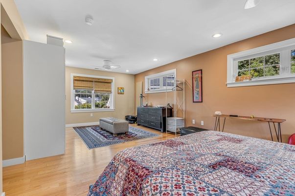 Bedroom, Interior, Recessed Lighting, Wood Texture Flooring