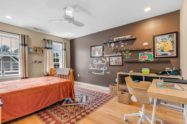 Bedroom, Home Office, Interior, Recessed Lighting, Wood Texture Flooring