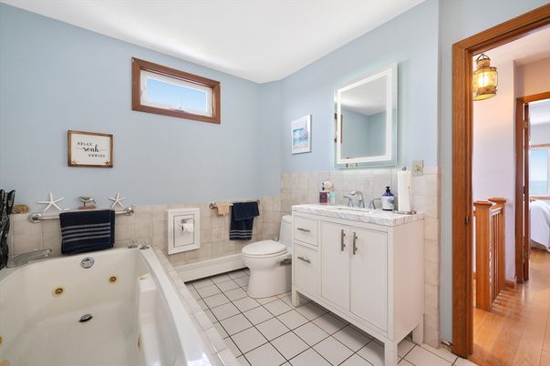 Bathroom, Interior, Tile Countertops, Wood Texture Flooring