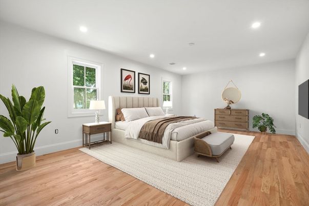 Bedroom, Interior, Recessed Lighting, Wood Texture Flooring